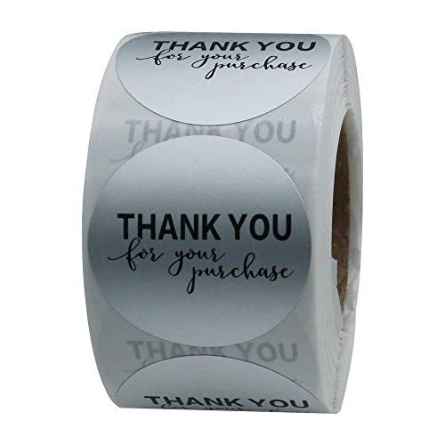 Hybsk Silver Foil Thank You for Your Purchase Stickers 1.5" Round 500 Labels per Roll (Silver)