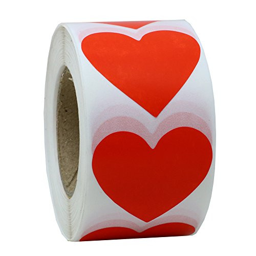 Hybsk Red Love Heart Stickers Color Coding Dot Labels 1.5" Adhesive Label 500 Per Roll (Red)