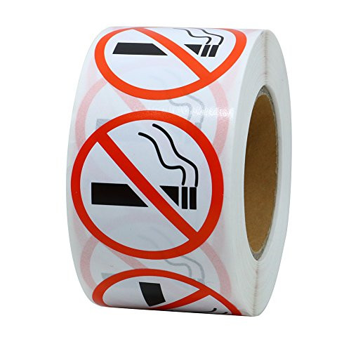 Hybsk No Smoking Logo Warning Stickers 1.5" Round 500 Total Per Roll (1.5 inch)
