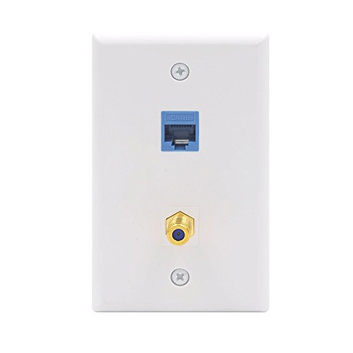 VCE 2 Port Cat6 Keystone Jack Coupler and Gold-Plated RG6 Keystone Jack Insert Wall Plate UL Listed