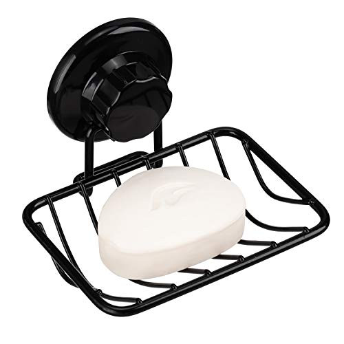 iPEGTOP Super Powerful Adhesive & Vacuum Suction Cup Shower Soap Dish - Strong Rustproof Stainless Steel Soap Saver Sponge Holder for Bathroom & Kitchen Sink, Black iPEGTOP Super Powerful Adhesive & Vacuum Suction Cup Shower Soap Dish - Strong Rustproof Stainless Steel Soap Saver Sponge Holder for Bathroom & Kitchen Sink, Black