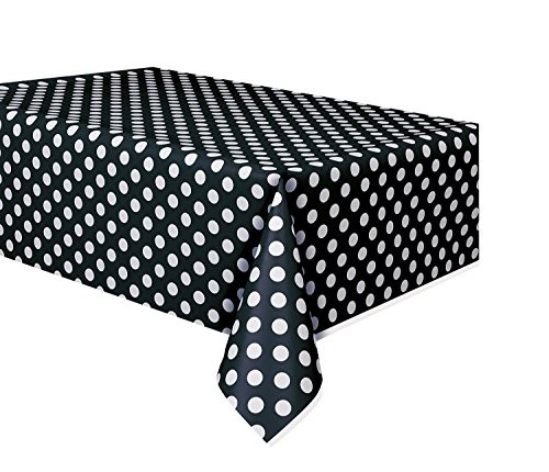 Polka Dot Plastic Tablecloth, 108" x 54", Black (2-PACK))
