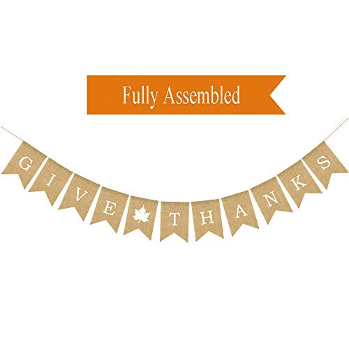 Give Thanks Banner, Thanksgiving Decorations Thanksgiving Burlap Banner with Maple Leaf Thanksgiving Decor Fall Party Favors