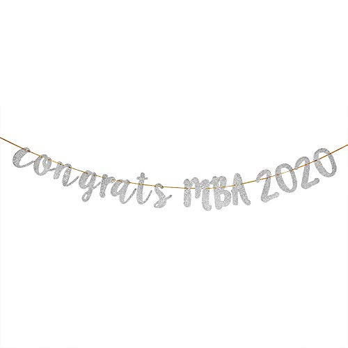 Glitter Silver Congrats MBA 2020 Banner for Congrats Grad Sign - College Graduation Party Bunting Decoration