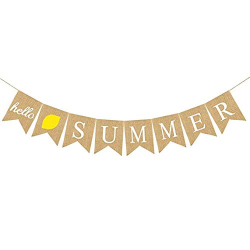 Rainlemon Jute Burlap Hello Summer Banner Summer Lemon Party Fireplace Mantel Decoration