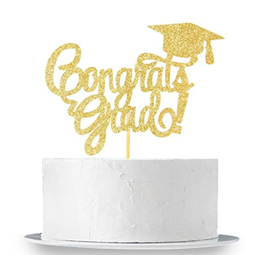 INNORU Congrats Grad Cake Topper - Gold Glitter Class of 2020 Graduate Party Decorations Supplies - High School Graduation, College Graduate Cake Topper