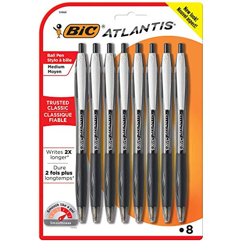 BIC Atlantis Original Retractable Ballpoint Pen, Medium Point (1.0mm), Black, 8 Count