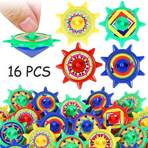 PROLOSO Star Spinning Tops Plastic Rudder Spin Toys for Kids Pinata Fillers Party Favors Pack of 16
