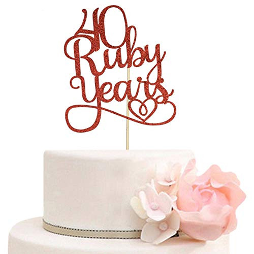 40 Ruby Years Cake Topper for 40th Anniversary Wedding Party Decorations Red Glitter