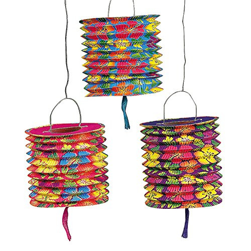 Fun Express - Set of Paper Hawaiian Luau Hibiscus Lanterns (1-Pack of 12)