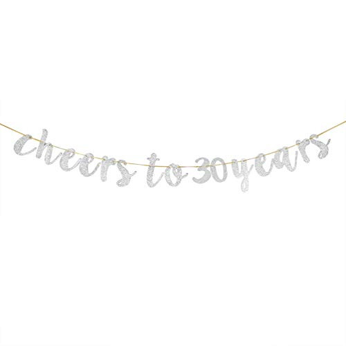 Glitter Silver Cheers to 30 Years Banner - 30th Birthday Sign Bunting 30th Marriage Anniversary Party Bunting Decoration