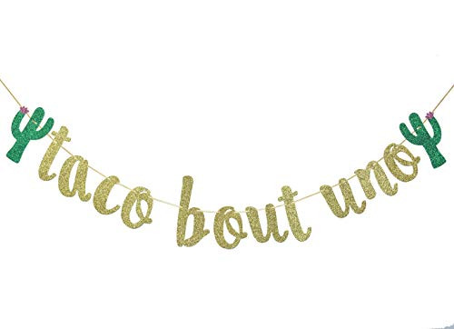 Taco Bout Uno Gold Glitter Banner for Mexican Fiesta Themed Baby First Birthday Party Decorations Backdrop Sign Supplies