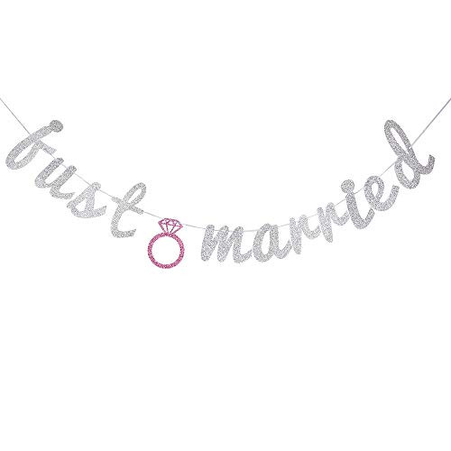 Glitter Just Married Banner, Bridal Shower Wedding Banner, Wedding String Decorations, Rustic Wedding Decor, Wedding Engagement Sign Photo Prop.