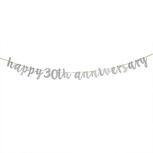 Glitter Silver Happy 30th Anniversary Banner - Thirty Theme Sign - 30th Birthday Banner - 30th Wedding Anniversary Party Bunting Decoration