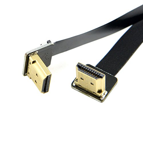 Cablecc CYFPV Dual Up Angled 90 Degree HDMI Type A Male to Male HDTV FPC Flat Cable 50cm for FPV HDTV Multicopter Aerial Photography