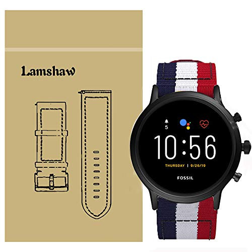 for Fossil Carlyle Band, Blueshaw Fine Woven Nylon Adjustable Replacement Band Sport Strap for Fossil Carlyle hr/Fossil Garrett Gen 5 Smartwatch (Blue & White & Red)