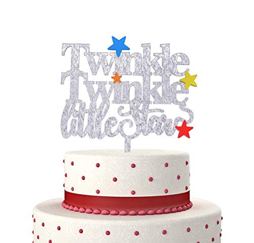 Twinkle Twinkle Little Star Cake Topper and Colorful Little Star Cake Topper for Baby Shower, Gender Reveal, Birthday Party Decorations (Silver)