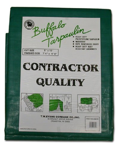 T.W . Evans Cordage G0810 8-Feet by 10-Feet Contractor Grade Poly Tarp,  Black/Green