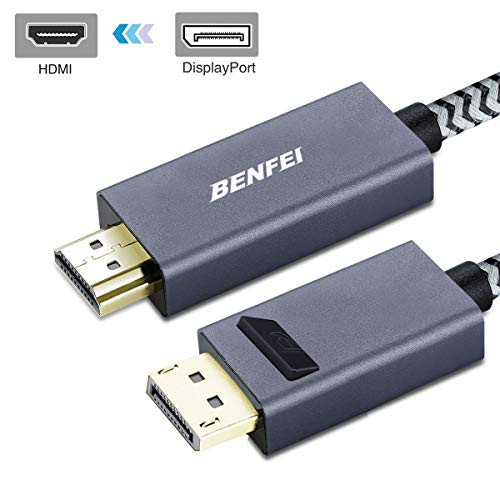 DisplayPort to HDMI, Benfei DisplayPort (DP) to HDMI 6 Feet Cable Compatible with HP, ThinkPad, AMD, NVIDIA, Desktop and More - Male to Male, Space Grey