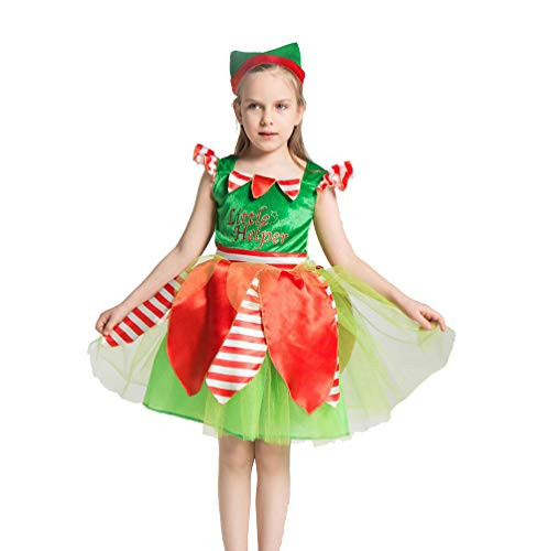 LMYOVE Girls Elf Costume, Chirstmas Little Helper Dress Up (Meduim, Red&Green)