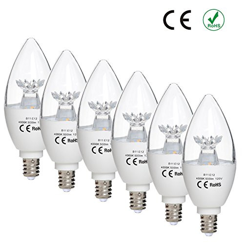 INT Lighting LED Candelabra Light Bulb 6W Neutral White 4000K B11 Chandelier E12 Base Bulbs, 60W Incandescent Equivalent Non-Dimmable General Purpose LED Light Bulbs, Pack of 6