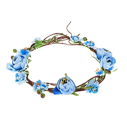 Vividsun Bridal Boho Flower Headband Floral Garland Crown Headpiece Wedding Festival Party (Blue)