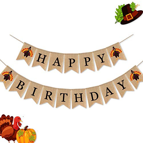 SWYOUN Burlap Happy Birthday Banner with Turkey Birthday Party Bunting Garland Decoration SWYOUN Burlap Happy Birthday Banner with Turkey Birthday Party Bunting Garland Decoration