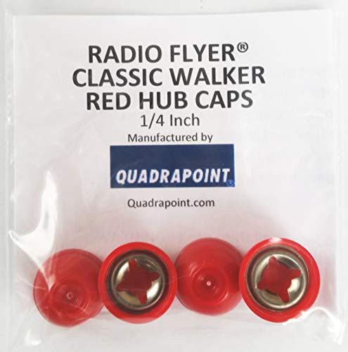 Quadrapoint Hub Caps for Radio Flyer Classic Walker Wagon - fits 1/4 Axle Diameter, Red 4-pk
