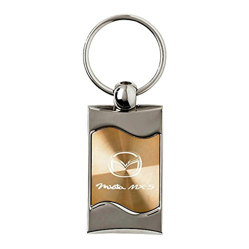 Mazda Miata MX-5 Logo on Gold Rectangular Wave Keychain - Officially Licensed