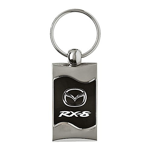 Upgrade Your Auto Mazda RX-8 on Black Rectangular Wave Keychain - Officially Licensed