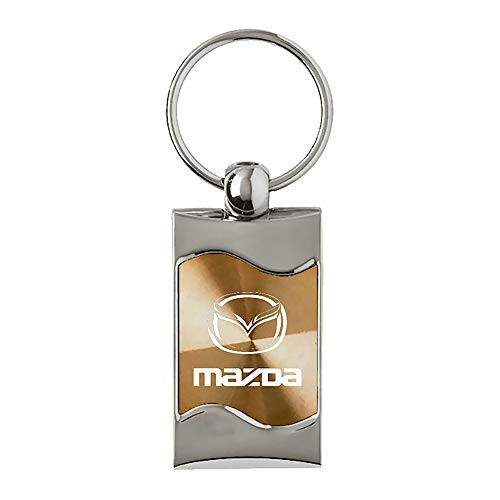 Upgrade Your Auto Mazda on Gold Rectangular Wave Keychain - Officially Licensed