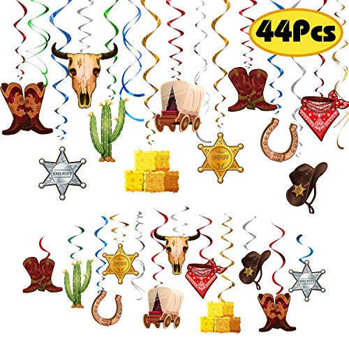 Wild West Cowboy Western Hanging Swirls Foil Western Party Decoration Western Cowboy Theme Party Photography Backdrop Supplies 44Ct