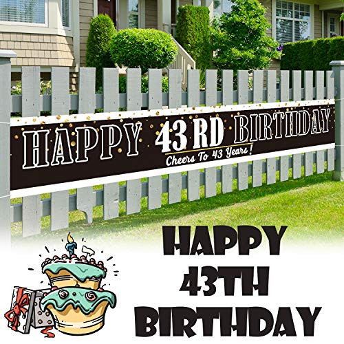 LINGPAR 9.8 x 1.6 ft Large Sign Happy 43th Birthday Banner - Cheers to 43 Years Old Decor