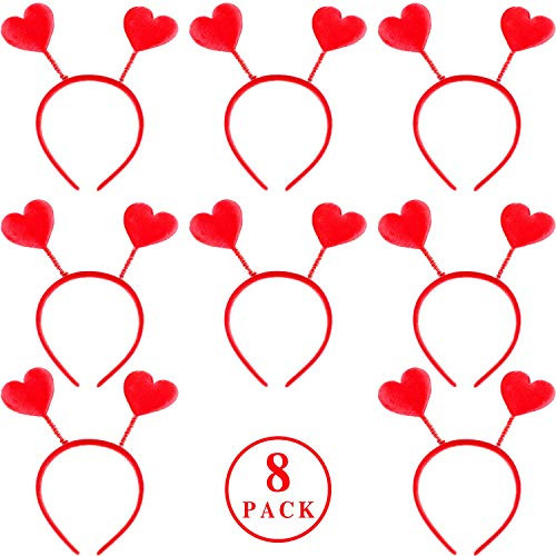 8PCS Valentines Day Decorations Heart Headbands Red Plastic Heart Headbopper For Valentine's Day Costumes (cotton)