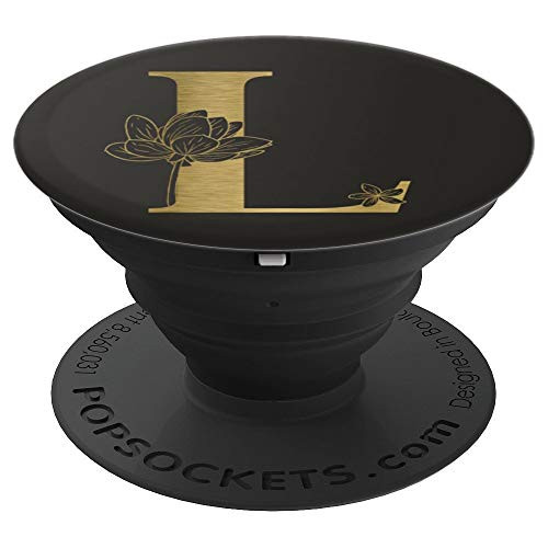 Initial L Letter Floral Rose 0n Matte Background PopSockets Grip and Stand for Phones and Tablets