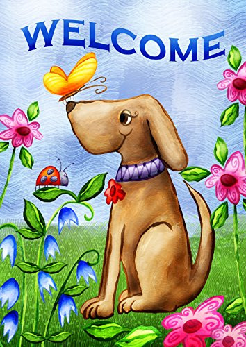 Toland Home Garden Welcome Dog 28 x 40 Inch Decorative Cute Puppy Spring Summer Double Sided House Flag