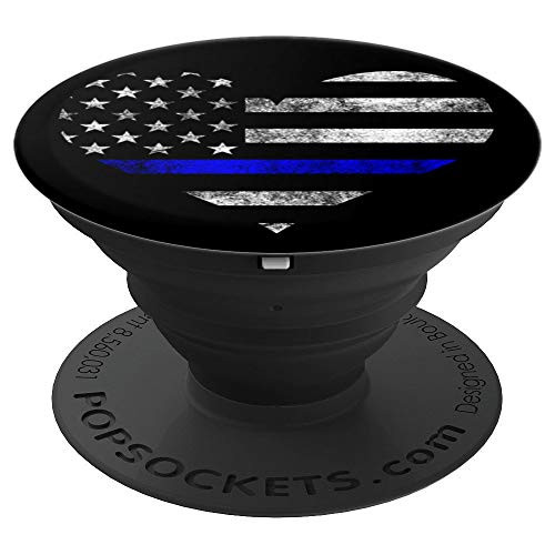 Police Wife Big Heart Flag The Thin Blue Line Family PopSockets Grip and Stand for Phones and Tablets