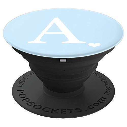 White Initial Letter A Heart Monogram On Pastel Light Blue PopSockets Grip and Stand for Phones and Tablets
