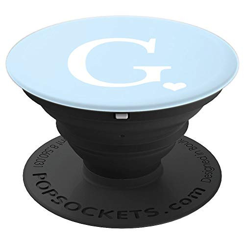 White Initial Letter G Heart Monogram On Pastel Light Blue PopSockets Grip and Stand for Phones and Tablets