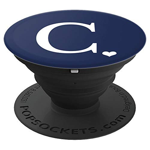 White Initial Letter C heart Monogram on Navy Blue PopSockets Grip and Stand for Phones and Tablets