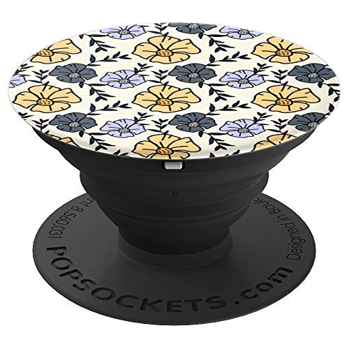 Retro Floral Yellow, Gray, Blue Flowers on Cream Background PopSockets Grip and Stand for Phones and Tablets Retro Floral Yellow, Gray, Blue Flowers on Cream Background PopSockets Grip and Stand for Phones and Tablets