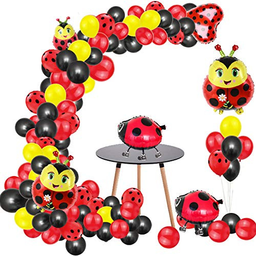 Ladybug Balloons, 109pcs Red Polka Dot Balloons Arch & Garland Kit, Black Balloons, Ladybug Mylar Balloons, Walking Ladybug Balloons for Ladybug Birthday Party, Ladybug Party Supplies Decorations