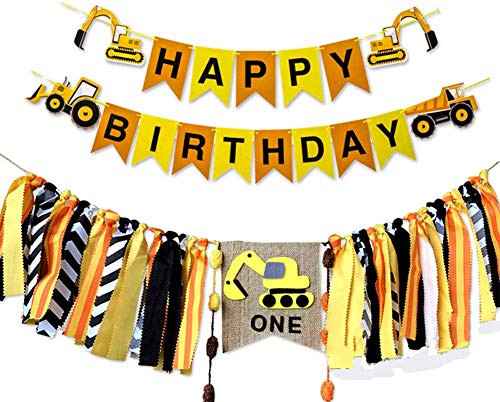 Construction Vehicle 1st Birthday Happy Birthday Banner Party Supplies, Baby Boy Toddler Kids Birthday Truck Decorations