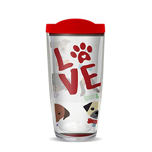 Love Dogs Insulated 16 Oz Clear Travel Tumbler Mug with Red Lid