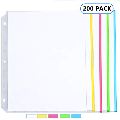[Heavy Weight] Sooez Clear Sheet Protectors, Color Coded Edges Page Protectors for 3 Ring Binder, Clear Plastic Sleeves for Binders, Fast Loading Paper Protector Acid Free Letter Size, 200 Pack