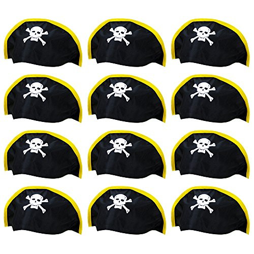 12-pack Soft Bicorne Pirate Hat Halloween Costume Accessory - Dress Up Theme Party Roleplay & Cosplay Headwear