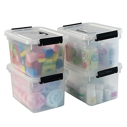 Hommp 5 Liter Clear Storage Box Containers, 4-Pack Plastic Latching Box with Lid