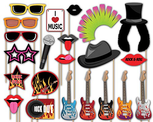 Birthday Galore Rock Star Photo Booth Props Kit - 20 Pack Party Camera Props Fully Assembled