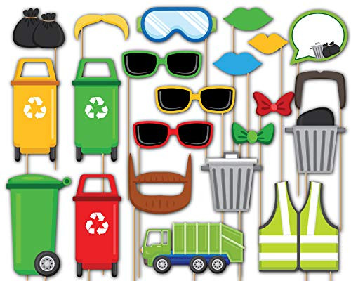 Birthday Galore Garbage Truck Photo Booth Props Kit - 20 Pack Party Camera Props Fully Assembled