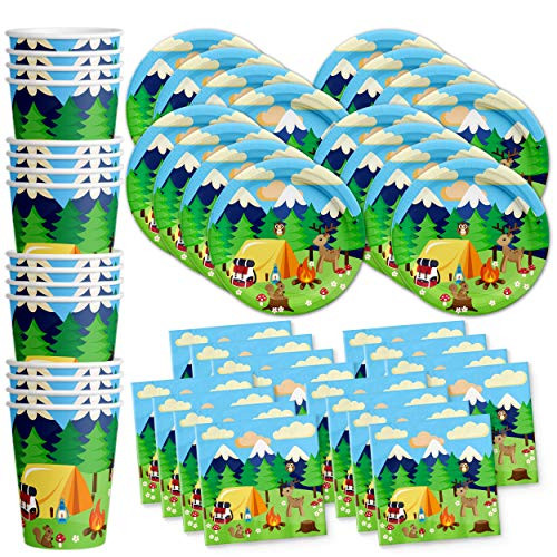 Camping Adventure Birthday Party Supplies Set Plates Napkins Cups Tableware Kit for 16 by Birthday Galore Camping Adventure Birthday Party Supplies Set Plates Napkins Cups Tableware Kit for 16 by Birthday Galore